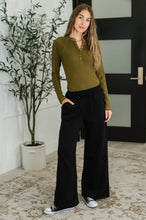 Load image into Gallery viewer, Effortless Edge Knit Henley Top in Camo Green