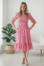 Load image into Gallery viewer, Be My Spring Sweetie Pink Floral Smocked Dress