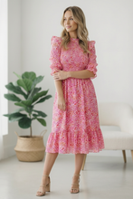 Load image into Gallery viewer, Be My Spring Sweetie Pink Floral Smocked Dress