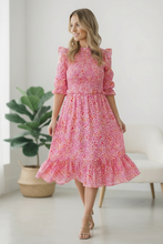 Load image into Gallery viewer, Be My Spring Sweetie Pink Floral Smocked Dress