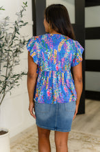 Load image into Gallery viewer, Flirt Alert Flutter Sleeve Top in Blue