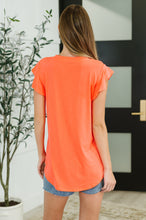 Load image into Gallery viewer, Flirtini Flutter Sleeve Top in Neon Coral