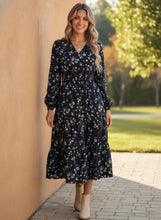 Load image into Gallery viewer, Willow Lane Floral Long Sleeve V-Neck Midi Dress (multiple color options)