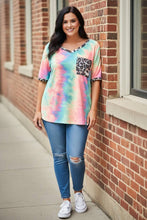 Load image into Gallery viewer, Pastel Peak Leopard-Trim Tie Dye Top