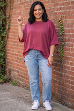 Load image into Gallery viewer, Casually Going Places Scuba Round Neck Top With Side Slits in Cabernet