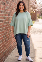 Load image into Gallery viewer, Casually Going Places Scuba Round Neck Top With Side Slits in Dusty Green