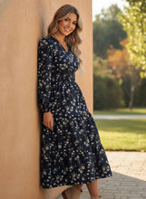 Load image into Gallery viewer, Willow Lane Floral Long Sleeve V-Neck Midi Dress (multiple color options)