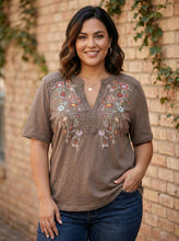 Load image into Gallery viewer, Meadow Muse Embroidered Notched Top (multiple color options)