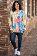 Load image into Gallery viewer, Crazy Moments Tie Dye Deep V-neck Top With Lace Up Front