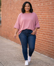 Load image into Gallery viewer, Casually Going Places Scuba Round Neck Top With Side Slits in Rose