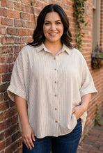 Load image into Gallery viewer, Tailored Transit Striped Boxy Shirt in Taupe