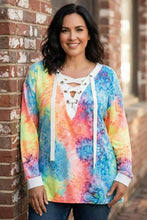 Load image into Gallery viewer, Crazy Moments Tie Dye Deep V-neck Top With Lace Up Front