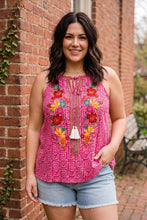 Load image into Gallery viewer, Boho Blooms Embroidered Halter Top in Fuchsia