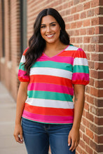 Load image into Gallery viewer, Spectrum Splendor Striped Puff Sleeves Top