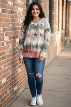 Load image into Gallery viewer, Misted Moss Brushed Tie Dye Looking Print V Neck Top