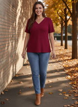 Load image into Gallery viewer, Casual Days V-Neck Short Sleeve Ribbed Top (multiple color options)