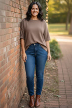 Load image into Gallery viewer, Textured Horizon Hi-Low Double Knit Tee in Brown