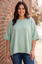 Load image into Gallery viewer, Casually Going Places Scuba Round Neck Top With Side Slits in Dusty Green