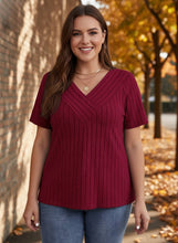 Load image into Gallery viewer, Casual Days V-Neck Short Sleeve Ribbed Top (multiple color options)