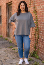 Load image into Gallery viewer, Casually Going Places Scuba Round Neck Top With Side Slits in Charcoal