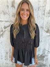 Load image into Gallery viewer, Gossamer Gaze Smocked Peplum Blouse (multiple color options)