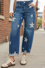 Load image into Gallery viewer, RISEN Mid Rise Ankle Length Relaxed Barrel Star Printed Jeans