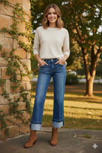 Load image into Gallery viewer, RISEN Mid Rise Ankle Straight Jeans with Cuffed Hem