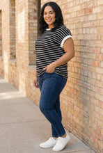 Load image into Gallery viewer, Sailor’s Solace Contrast Cap-Sleeve Stripe Tee in Black