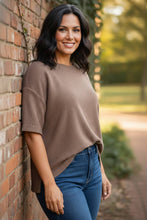 Load image into Gallery viewer, Textured Horizon Hi-Low Double Knit Tee in Brown