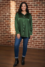 Load image into Gallery viewer, Smooth Moves Satin Button Down Long Sleeve Shirt in Dark Green