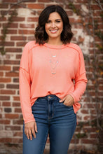 Load image into Gallery viewer, Moments in Time Exposed Seam Hi-low Tee in Coral