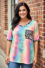 Load image into Gallery viewer, Pastel Peak Leopard-Trim Tie Dye Top