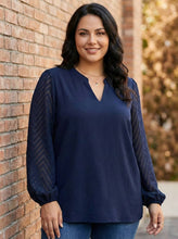 Load image into Gallery viewer, Luna Lattice Notched Balloon-Sleeve Blouse (multiple color options)