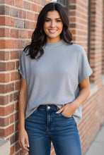 Load image into Gallery viewer, Enchanté Ribbed Mock-Neck Knit Short Sleeve Boxy Sweater in Grey