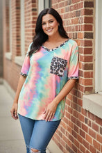 Load image into Gallery viewer, Pastel Peak Leopard-Trim Tie Dye Top