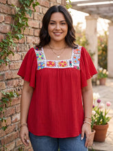 Load image into Gallery viewer, Weekend Market Embroidered Square Neck Flutter Sleeve Blouse (multiple color options)