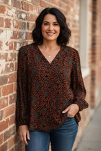 Load image into Gallery viewer, Tangerine Blooms V Neck Blouse