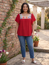 Load image into Gallery viewer, Weekend Market Embroidered Square Neck Flutter Sleeve Blouse (multiple color options)