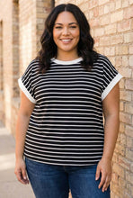 Load image into Gallery viewer, Sailor’s Solace Contrast Cap-Sleeve Stripe Tee in Black