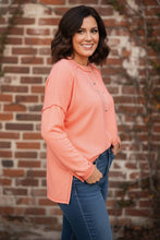 Load image into Gallery viewer, Moments in Time Exposed Seam Hi-low Tee in Coral