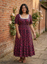 Load image into Gallery viewer, Crimson Garden Floral Square Neck Dress