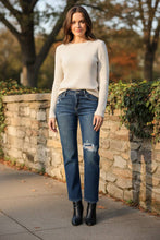 Load image into Gallery viewer, RISEN High Rise Crop Slim Straight Jenas with Hidden Knee Patch