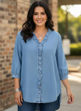 Load image into Gallery viewer, Driftwood Tide Ruffled Button-Down Shirt (multiple color options)