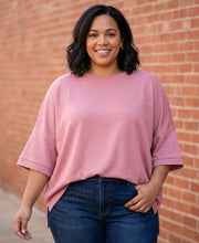 Load image into Gallery viewer, Casually Going Places Scuba Round Neck Top With Side Slits in Rose