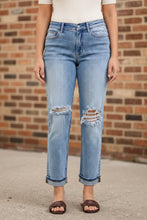 Load image into Gallery viewer, JUDY BLUE Elaine Mid Rise Boyfriend with Distress & Cuff