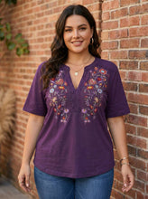 Load image into Gallery viewer, Meadow Muse Embroidered Notched Top (multiple color options)