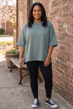 Load image into Gallery viewer, Casually Going Places Scuba Round Neck Top With Side Slits in Ash Jade
