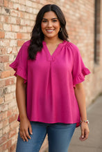 Load image into Gallery viewer, Fuchsia Flirtation Flutter Blouse