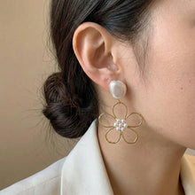 Load image into Gallery viewer, Petal & Pearl Drop Earrings