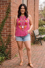 Load image into Gallery viewer, Boho Blooms Embroidered Halter Top in Fuchsia